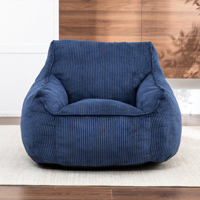Grand fauteuil à billes en velours côtelé avec confort pour adultes et adolescents, bleu foncé, mousse de haute qualité, détente idéale pour jouer en appartement, télévision remplie
