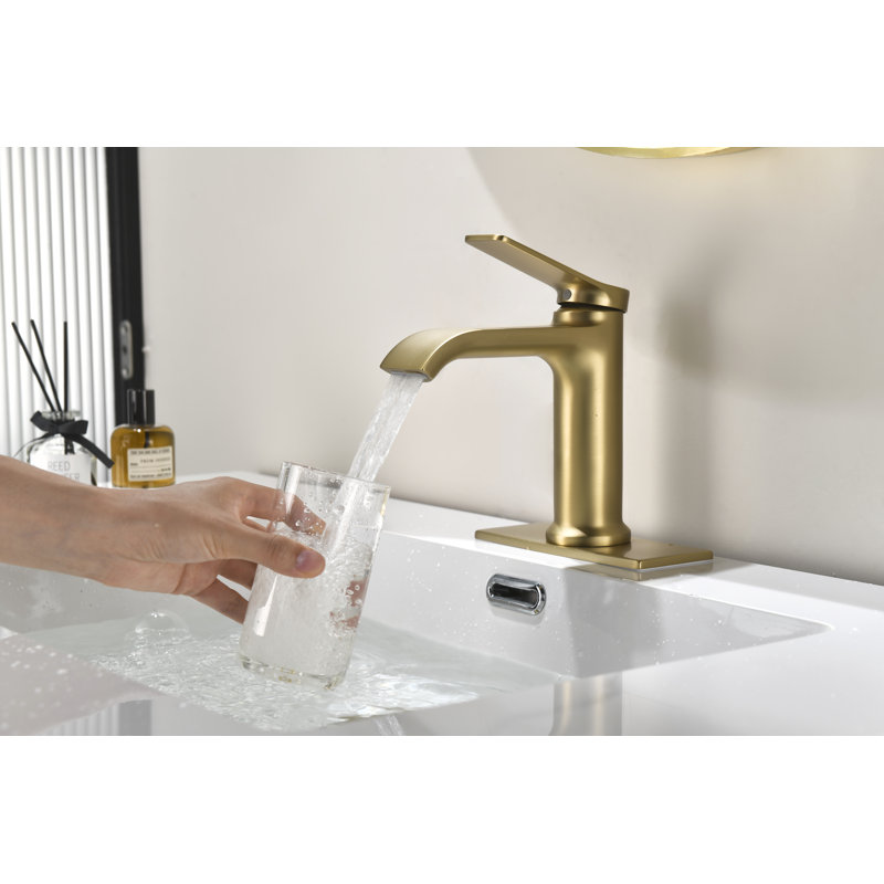 Single-Hole Single-Handle Bathroom Faucet With Drain Assembly, Brushed Gold