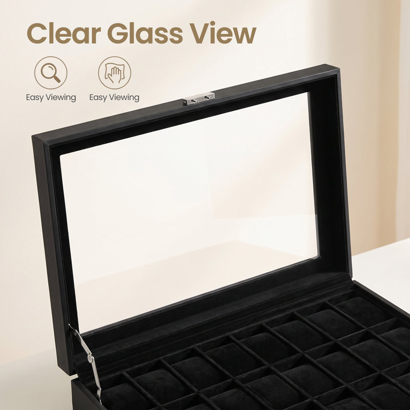 Lockable 24-Slot Rectangle Watch Box