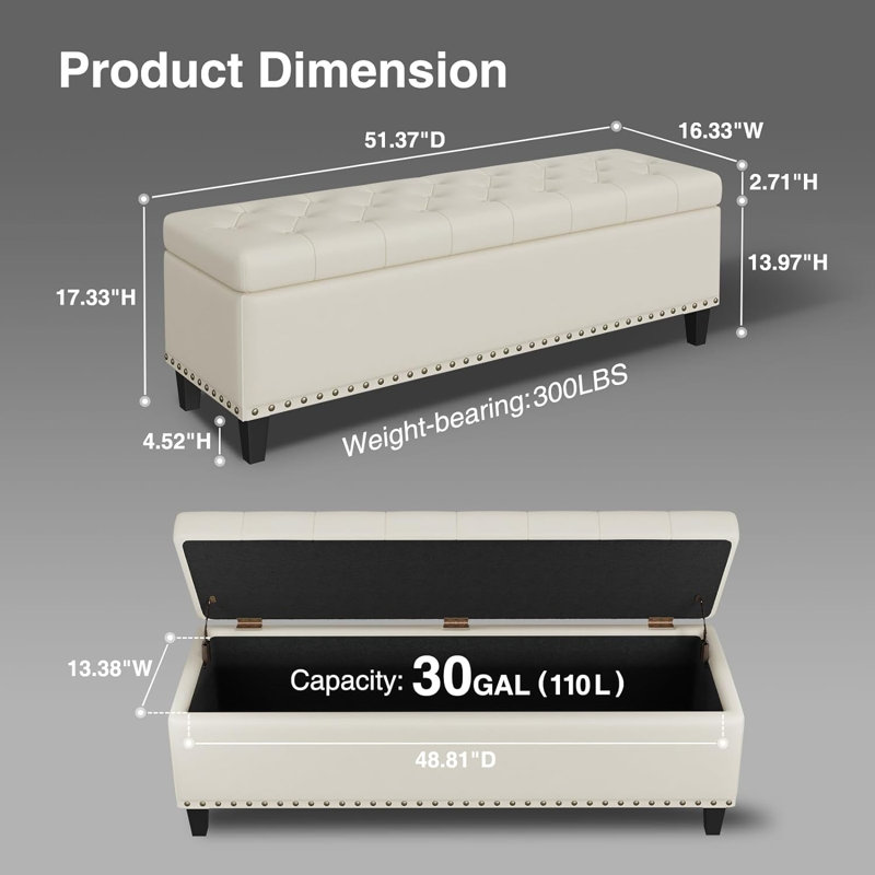 Madalie Faux Leather Upholstered Storage Bench, White