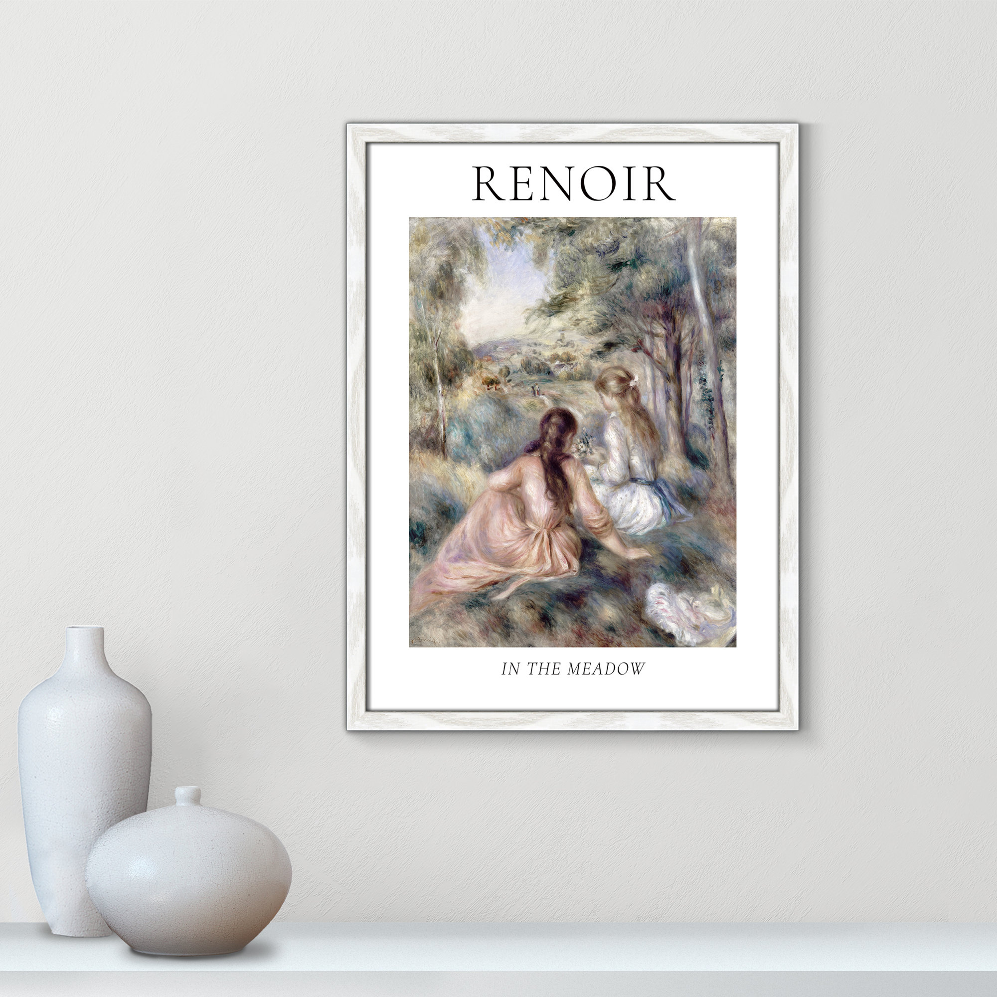 Old Masters Collection " In The Meadow " by Auguste Renoir, White Single Picture Frame, 23" H x 17" W x 0.75" D, No