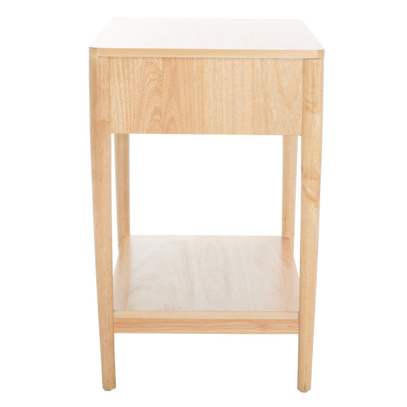 Natural Rubberwood 1-Drawer Nightstand with Graduated Legs
