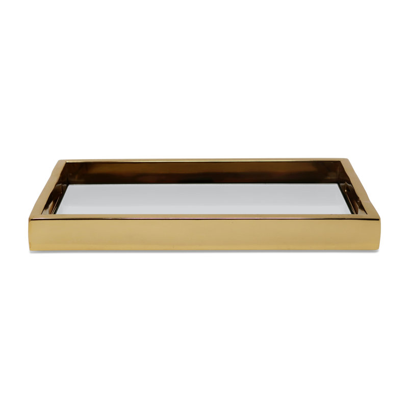 Plateau miroir rectangulaire, Doré,  L 12 po x l 7 po x H 1,25 po