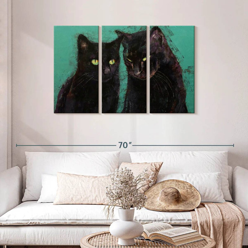 Deux chats noirs, H 28 po x l 45 po