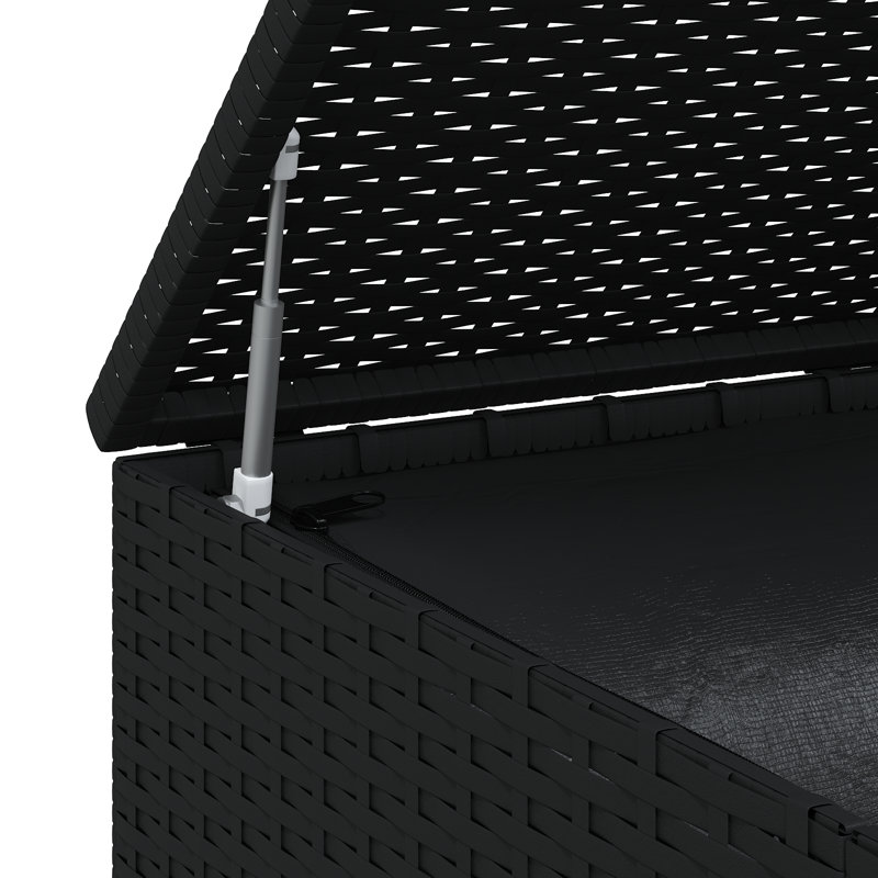 Water Resistant Poly Rattan Deck Box in Black, 40.7" H x 39.4" W x 19.3" D, Black