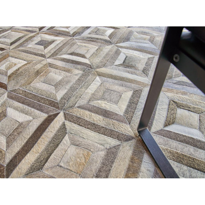 Natural Hide Cowhide Geometric Area Rug in Silver, Rectangle 9'6" x 13'6"