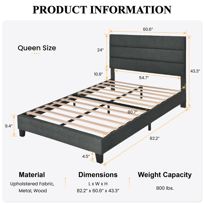 Latitude Run® Elison Platform Bed with Fabric Upholstered Headboard and ...