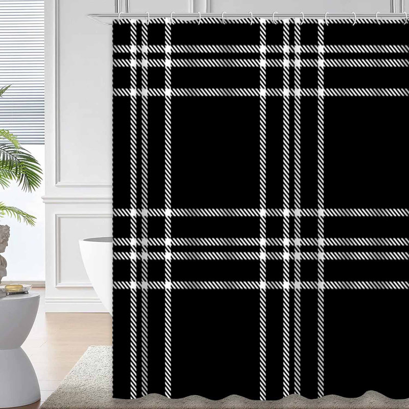 Rideau de douche écossais noir avec 12 crochets Tartan, L 72 po x l 72 po