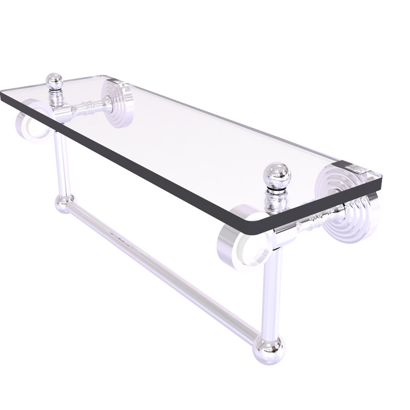Tablette à support en verre avec barre à serviettes Jarrell, H 5,12 po x l 16 po x p 6,4 po, Chrome poli