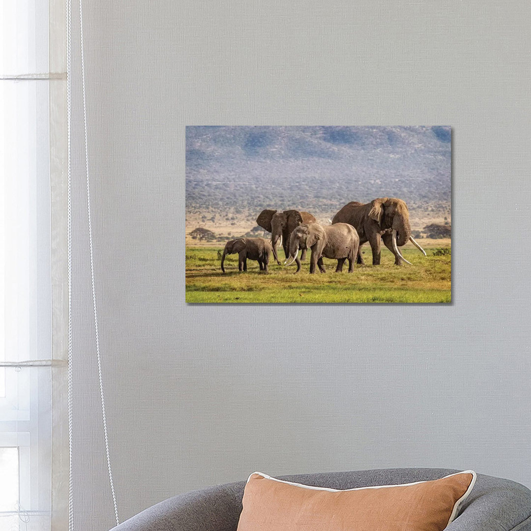 Elefantenfamilie in Amboseli Kenia von Susan Richey - Galerie-verpackte Leinwand Giclée auf Leinwand