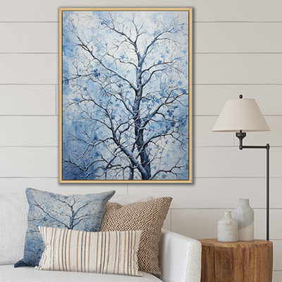 «Blue and White Tree Blooms In Winter III», art mural arbre