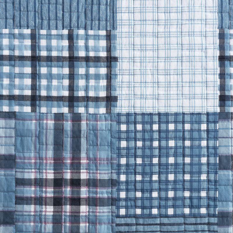 Hawthorne Blue Cotton Twin Reversible Quilt Set