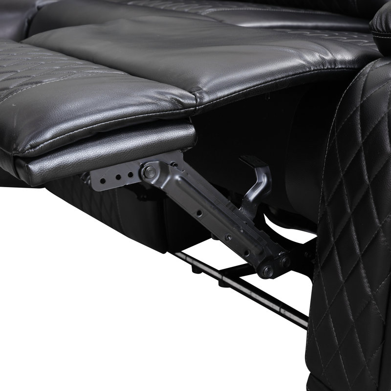 obsidian black Faux Leather Power U Shaped Sectional Sofa .With Storage
