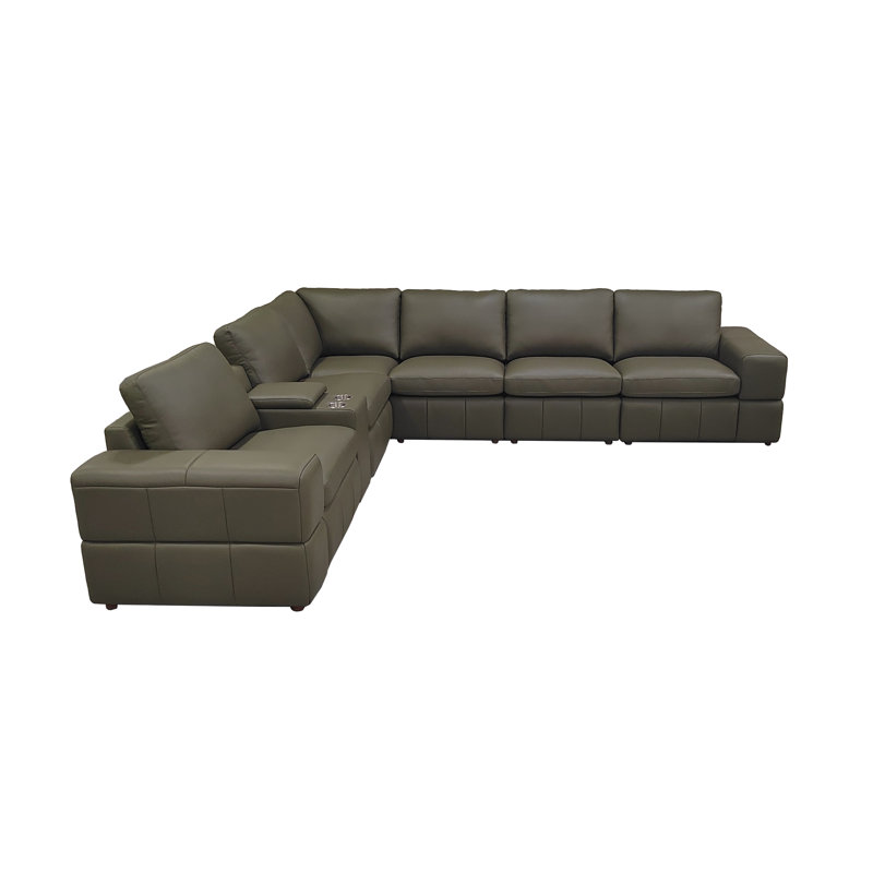 Canapé modulaire Sekhemetra, Olive Green Leather Match, 33 po H x 131 po L x 115,5 po po