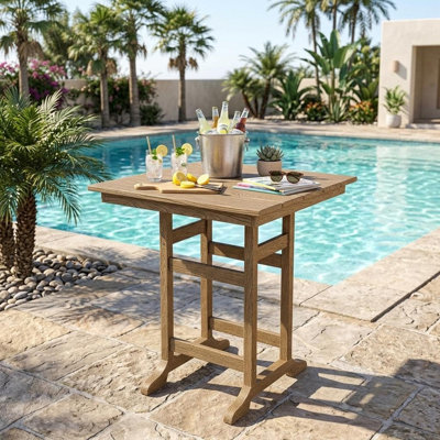 Table de bar 31,5 po carrée en PEHD à grain de bois pour l'extérieur, table de pub H 39,6 po avec trou pour parasol