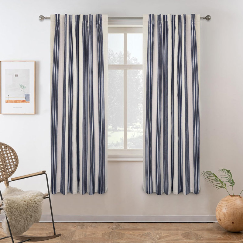 Rideaux occultant et isolant avec passe-tringle Chris, Bleu foncé, L 52 po x L 63 po, Rayures verticales