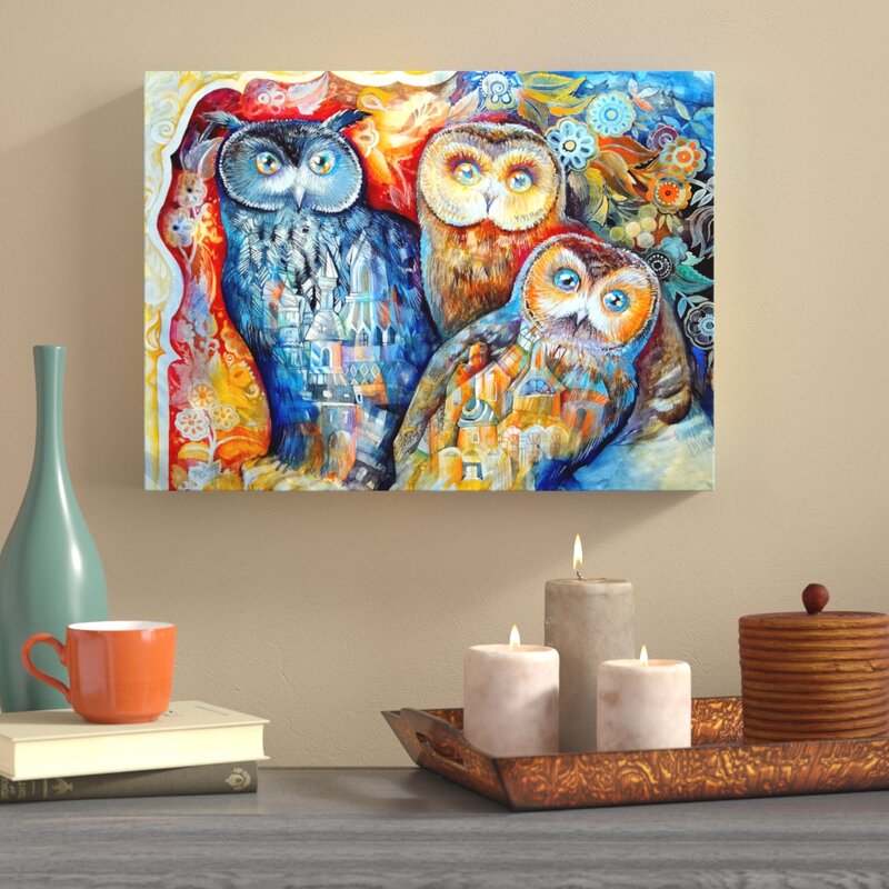 Owls On Canvas by Oxana Ziaka Graphic Art
