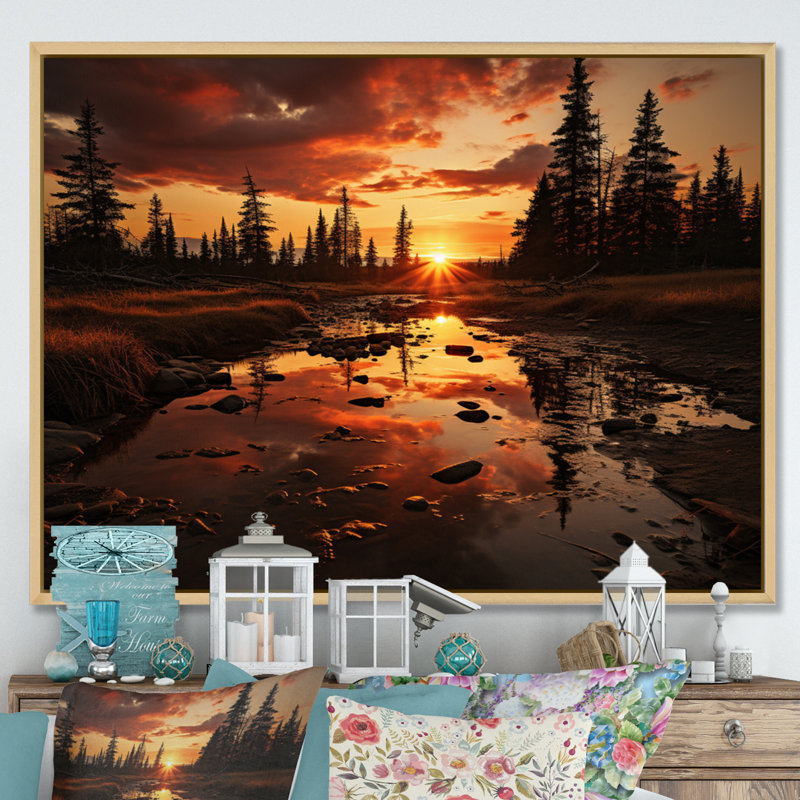 " Canada Sunset Bliss ", 12" H x 20" W x 1" D, Natural Floater Framed
