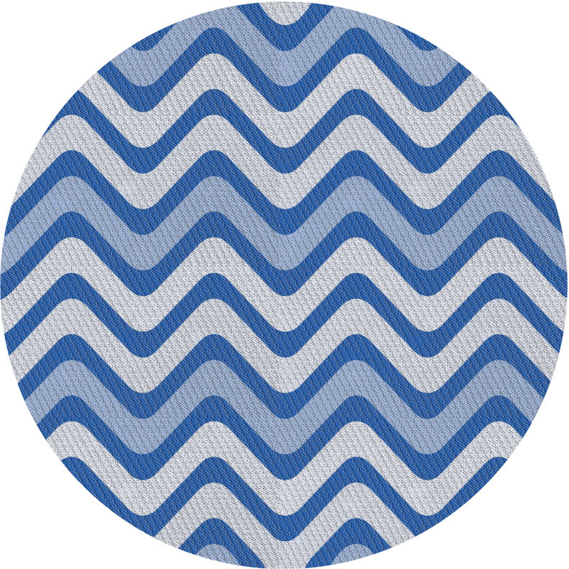 Chevron bleu/blanc/Tapis décoratif gris, Rond 6 pi