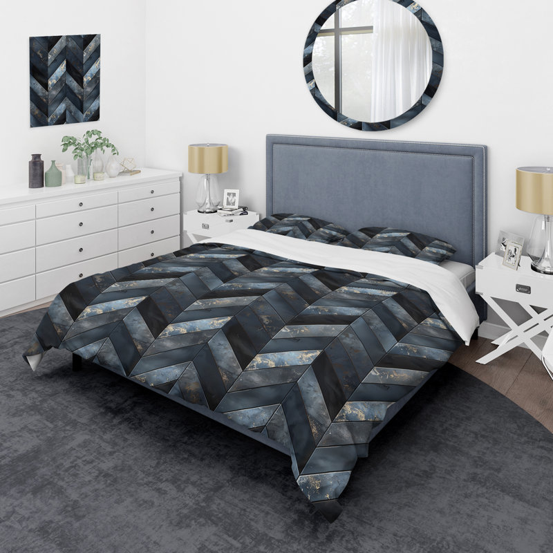 Ensemble de housse de couette transitionnelle Grey Black Chevron Magic IV, Housse de couette très grand et 2 très grandes t