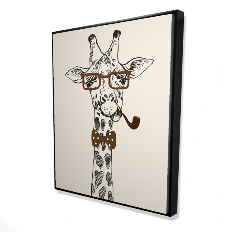 Funny Giraffe with a Pipe - Framed Canvas Home Decor Art