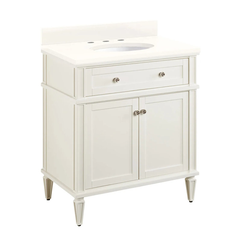 30" Elmdale Single Bathroom Vanity Set with Oval Undermount Sink, Arctic White Quartz, 8" Widespread, Soft White