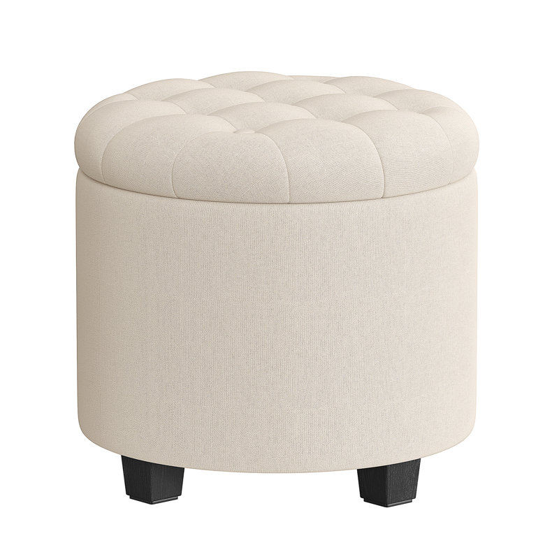 45cm Wide Tufted Solid Colour Footstool Ottoman, Beige