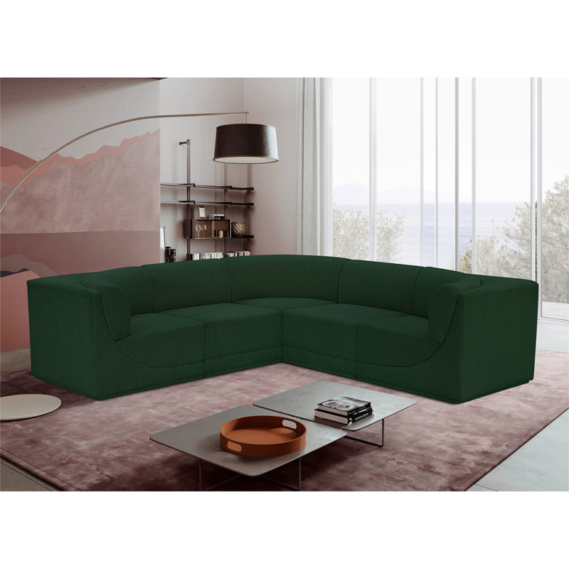Canapé modulaire rembourré 5 pièces Ollie, Tissu bouclé vert