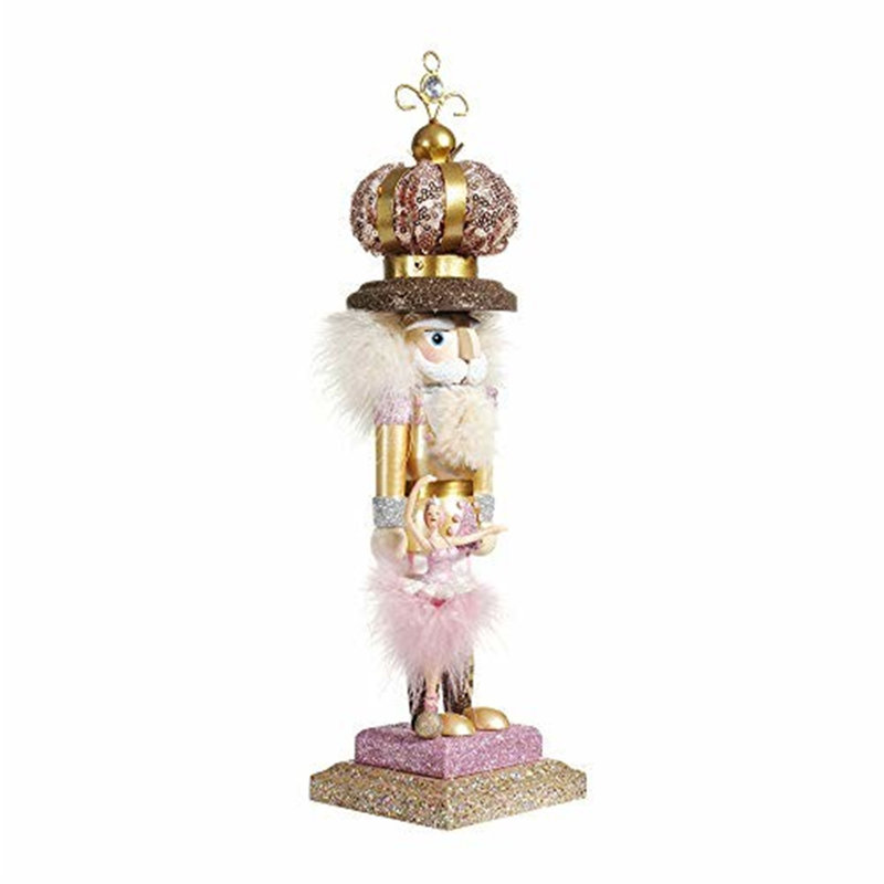 14-Inch Pink and Gold Ballet King Nutcracker with Sequin Crown