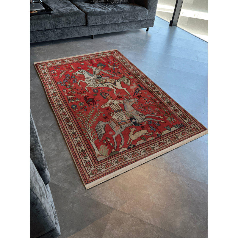 Tapis décoratif rouge à motif de cheval à motif archer rouge, Rectangle 6 pi 6 po x 9 pi 10 po