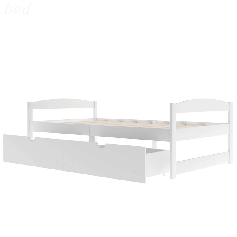 Lit plateforme avec deux tiroirs, Blanc