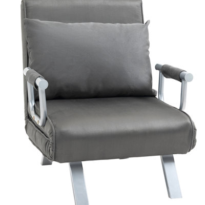 5 Position Adjustable Chair Bed, Dark Grey With Pillow & Steel Frame By Bed Chair,