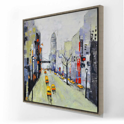 Gray Street with Yellow and Red Accents - Framed Canvas Art