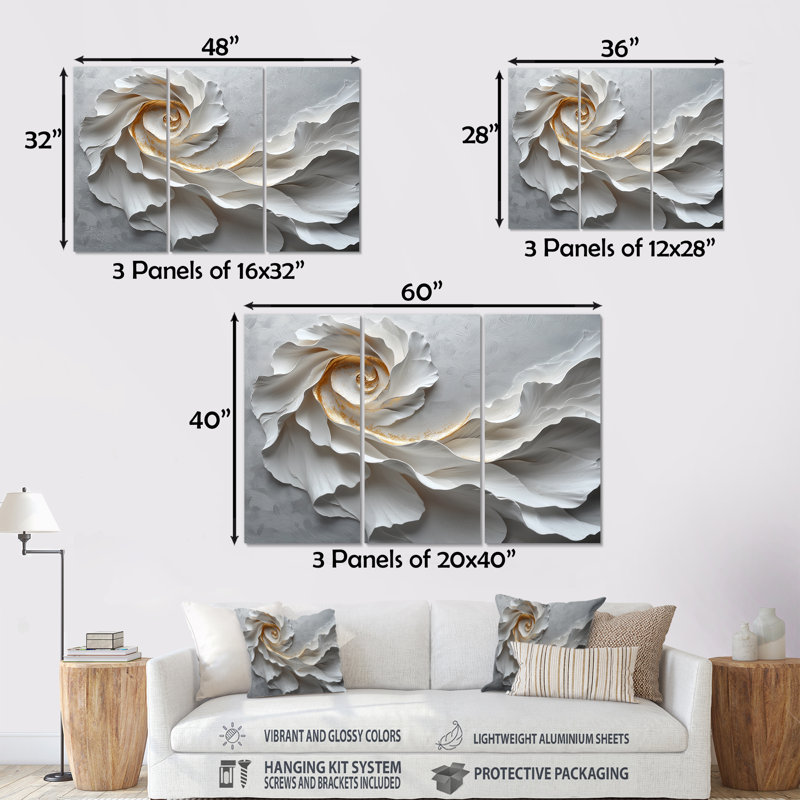 Ensemble de décorations murales spirales abstraites blanches et dorées, Métal métal, H 28 po x l 36 po x P 1 po