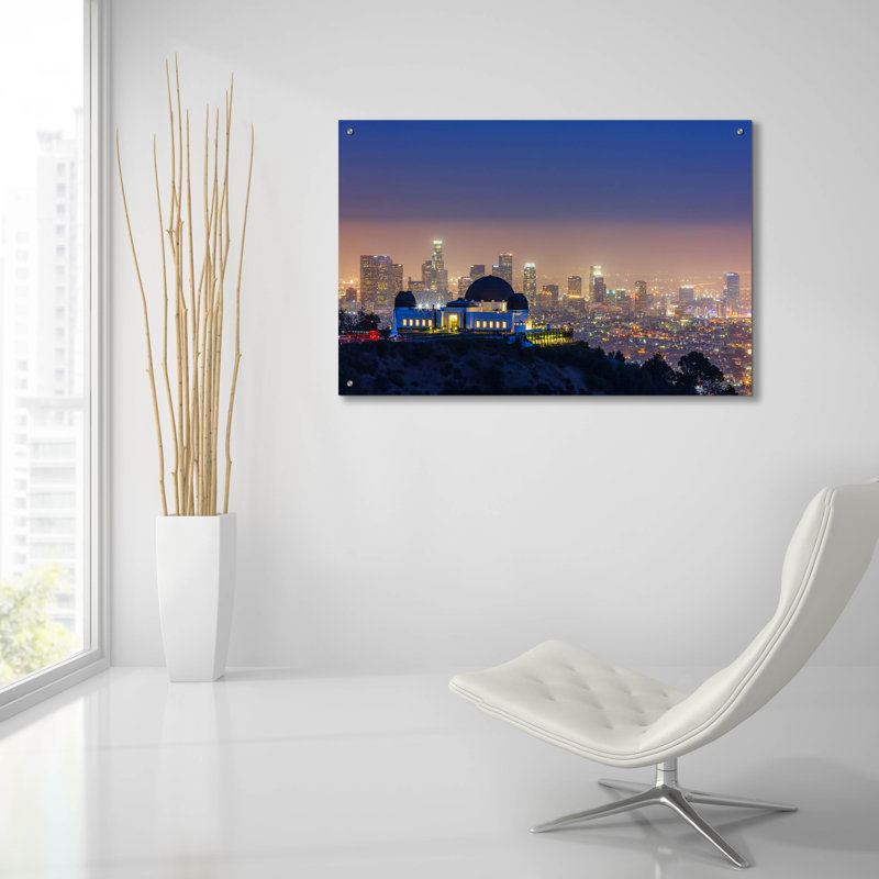 «L A Skyline With Griffith Observer» par Toby Harriman, art mural en verre acrylique, H 24 po x l 36 po x P 0,2 po