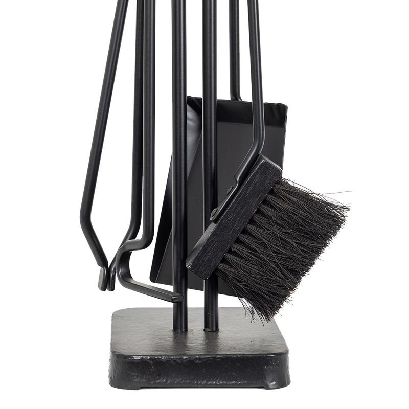 Modern Black and Walnut Steel Fireplace Tool Set with Wood Handles