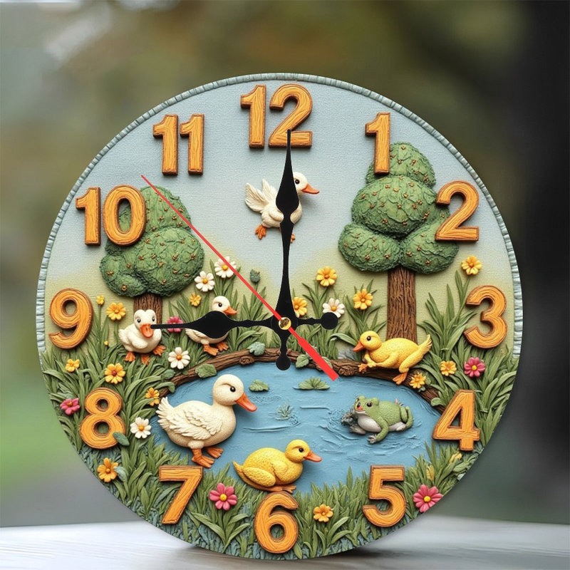 canards étang horloge scène jardin floral