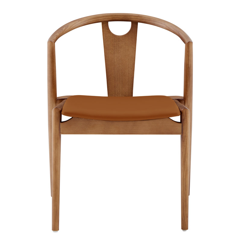 Ambra Vegan Leather Dining Chair, Dark Tan Faux Leather/Walnut Frame, 1