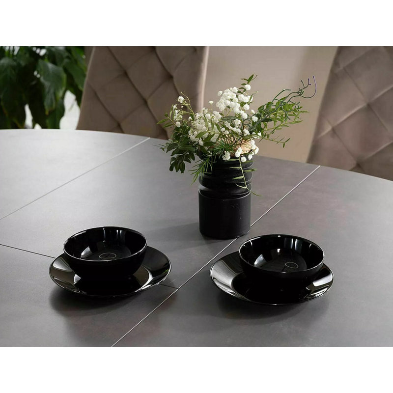 Glasmann Round Glass Top Metal Base Dining Table, Marble Effect