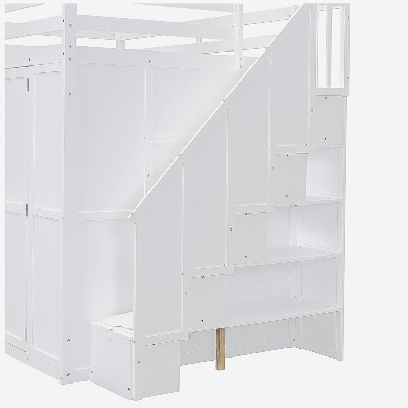 Lit mezzanine double avec garde-robe, bureau et tablettes, blanc (OLD: LT100679AAK)