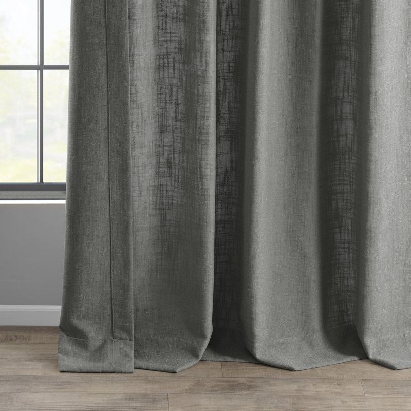 Rideaux filtrant la lumière en faux lin Clem pour rideaux de chambre et de salon - rideaux à panneau simple, Gris étain