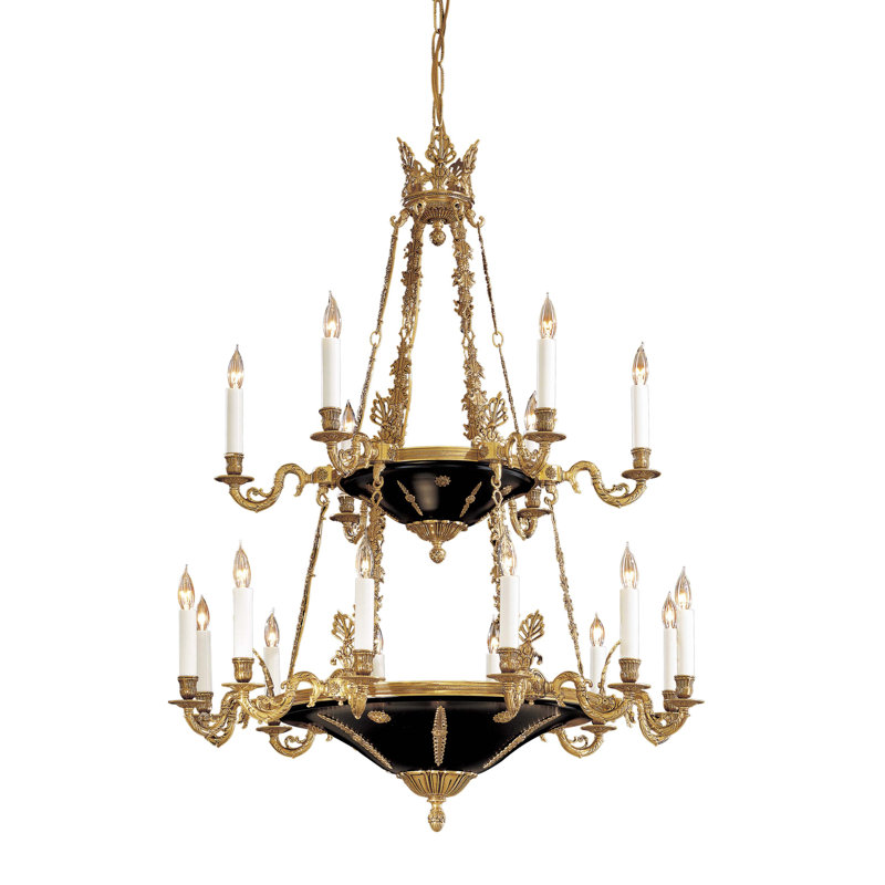 Dore Gold and Black 18-Light Candelabra Chandelier