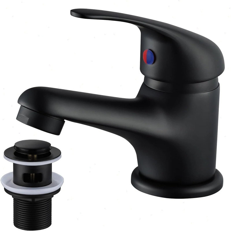 Black Basin Sink Mixer Tap Mono Bathroom Cloakroom Single Lever Taps with Waste
