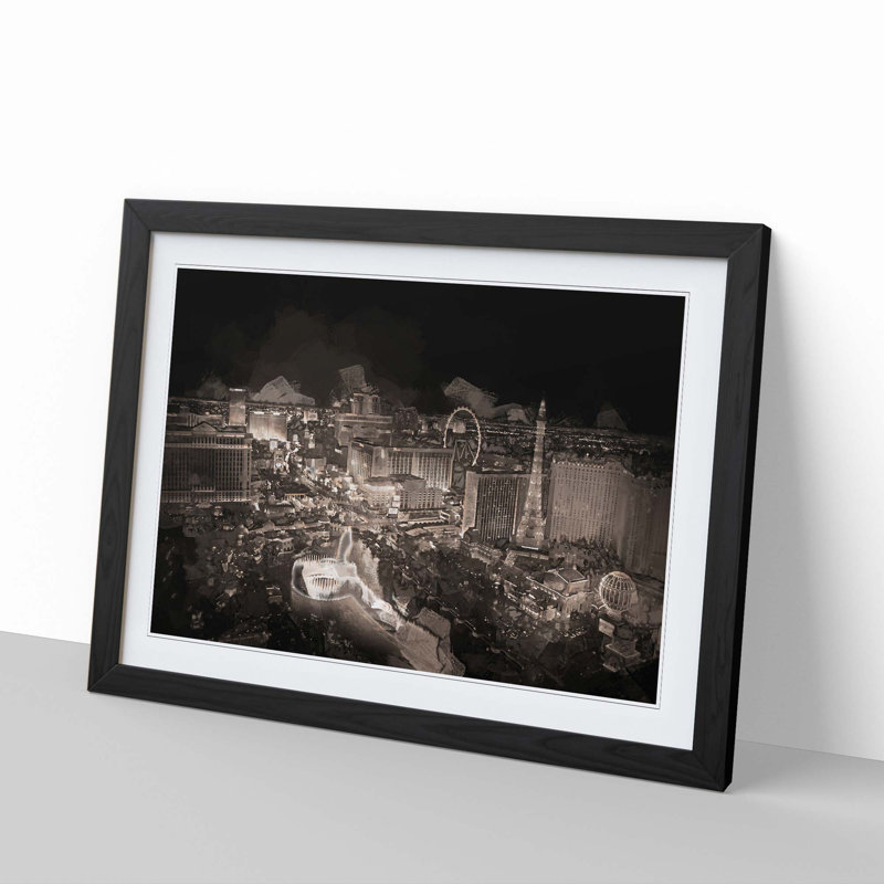 Las Vegas Skyline at Night in Abstract - Picture Frame Graphic Art Print, Black Framed, 62cm H x 87cm W x 2cm D