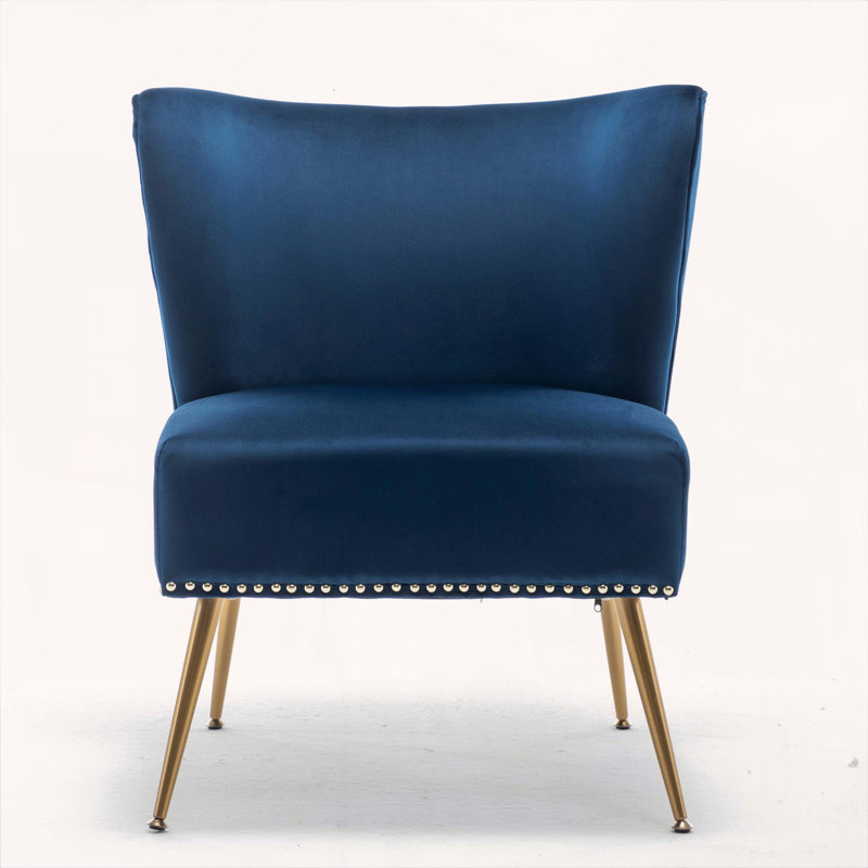 Keertan Velvet Slipper Chair, Dark Blue Velvet