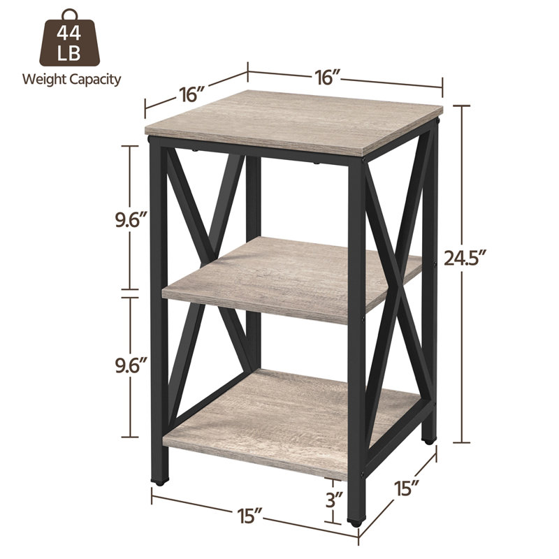 Wooden 3 Tier End Table with Storage, Gray