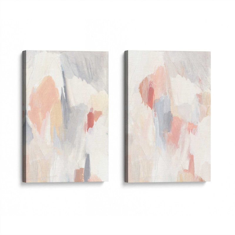 Soft Blush and Cream Abstract Set of 2, Wrapped Canvas, 18" H x 24" W