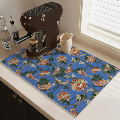 Tapis de thé rétro antidérapant et antidérapant à motif floral antidérapant pour comptoir de cuisine 17,5 x 29,5 po