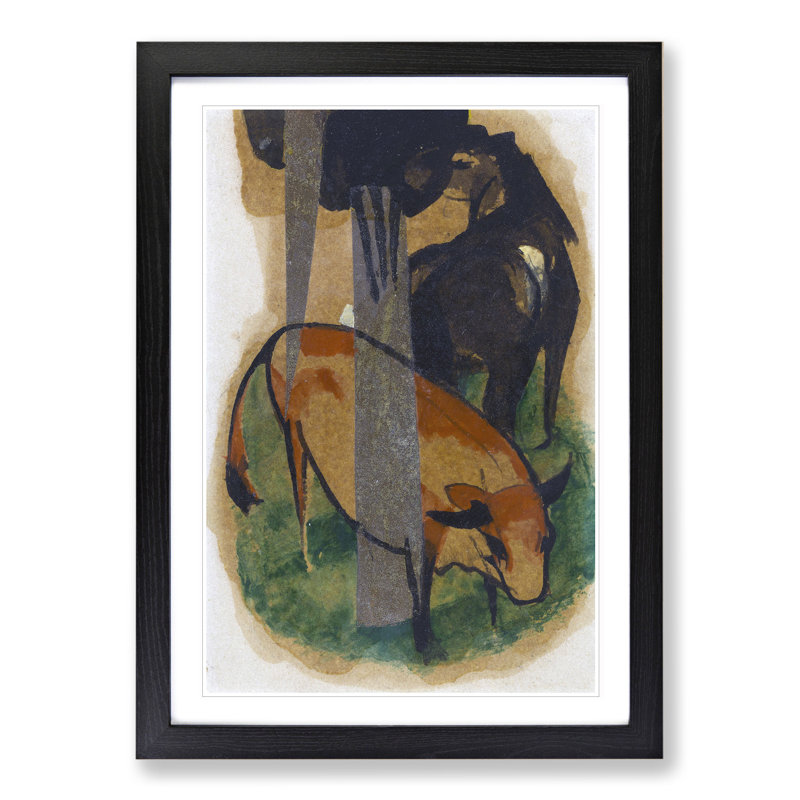 Horse and Cattle by Franz Marc - Picture Frame Painting, 36cm H x 27cm W x 2cm D, Black Framed