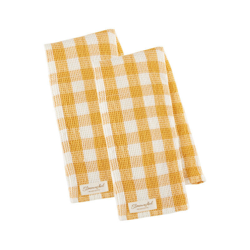 Design Imports Washed Waffle Check Dishtowel Set/2, Butterscotch Checker